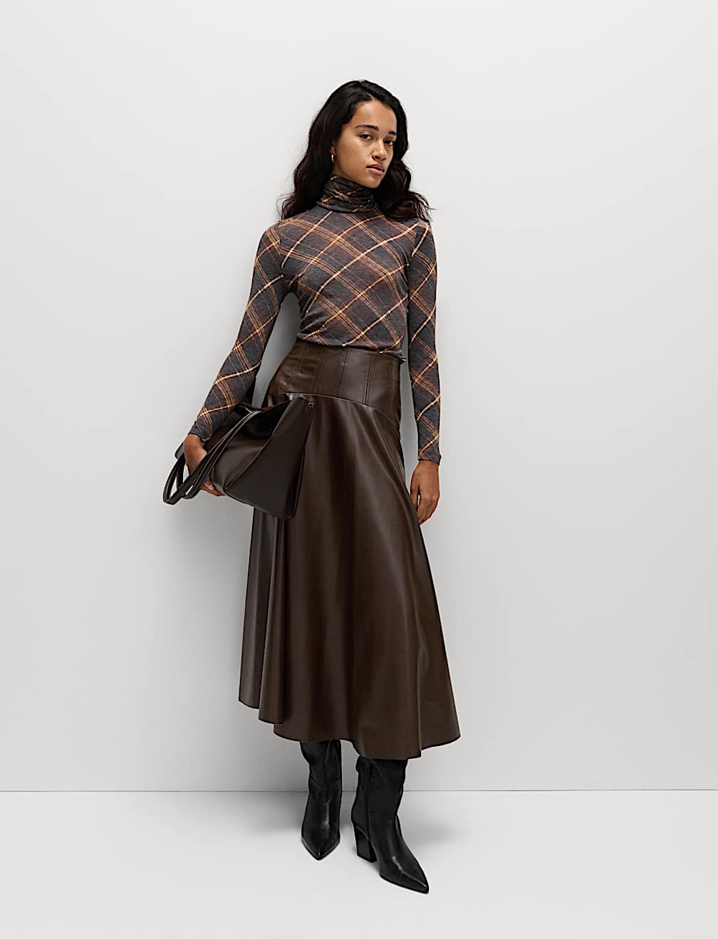 Leather Look Panelled Midaxi Skirt