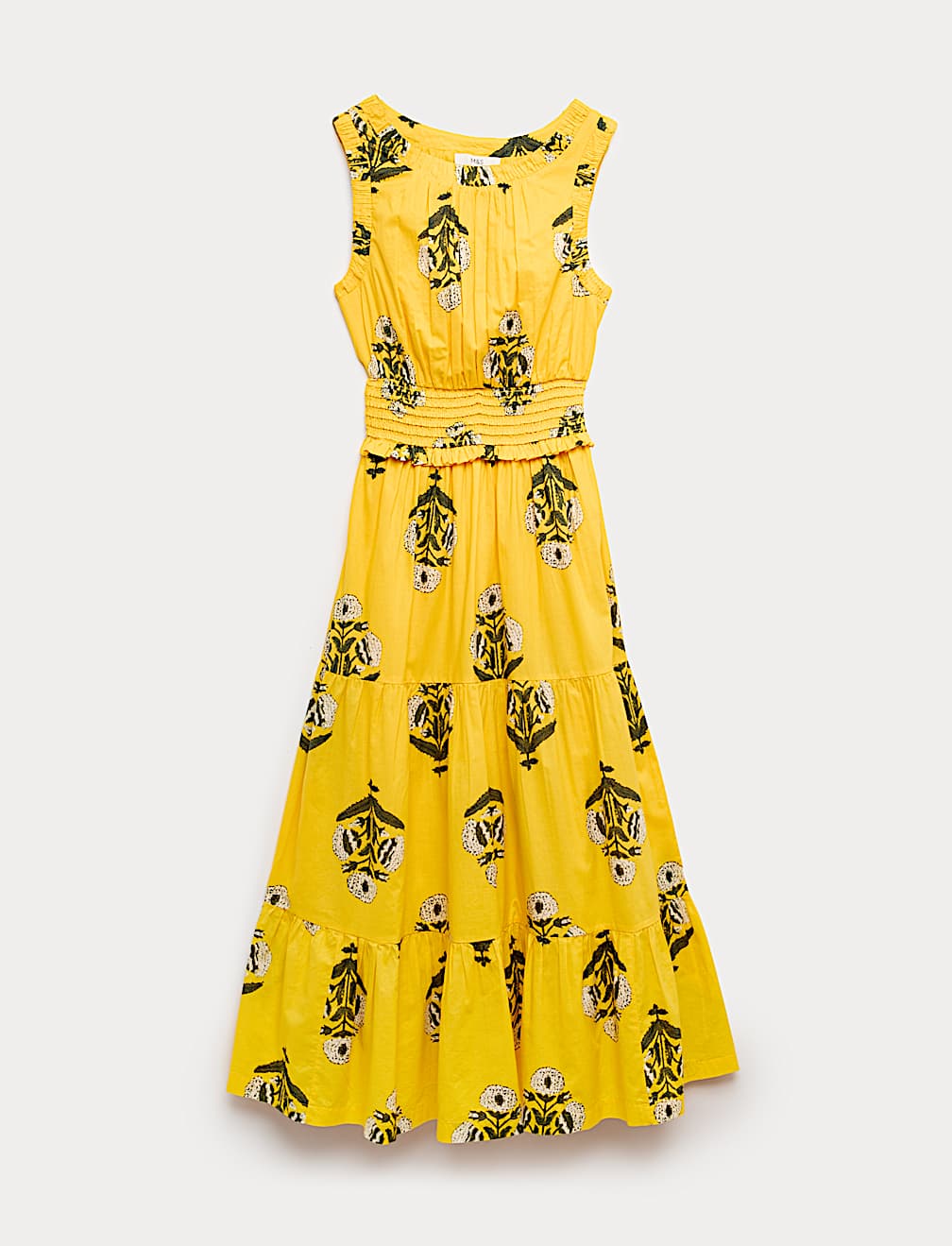 Pure Cotton Floral Midi Waisted Dress