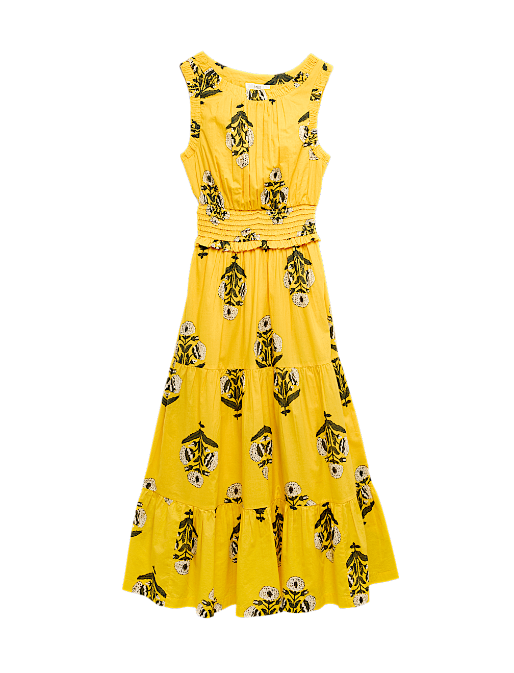 Pure Cotton Floral Midi Waisted Dress