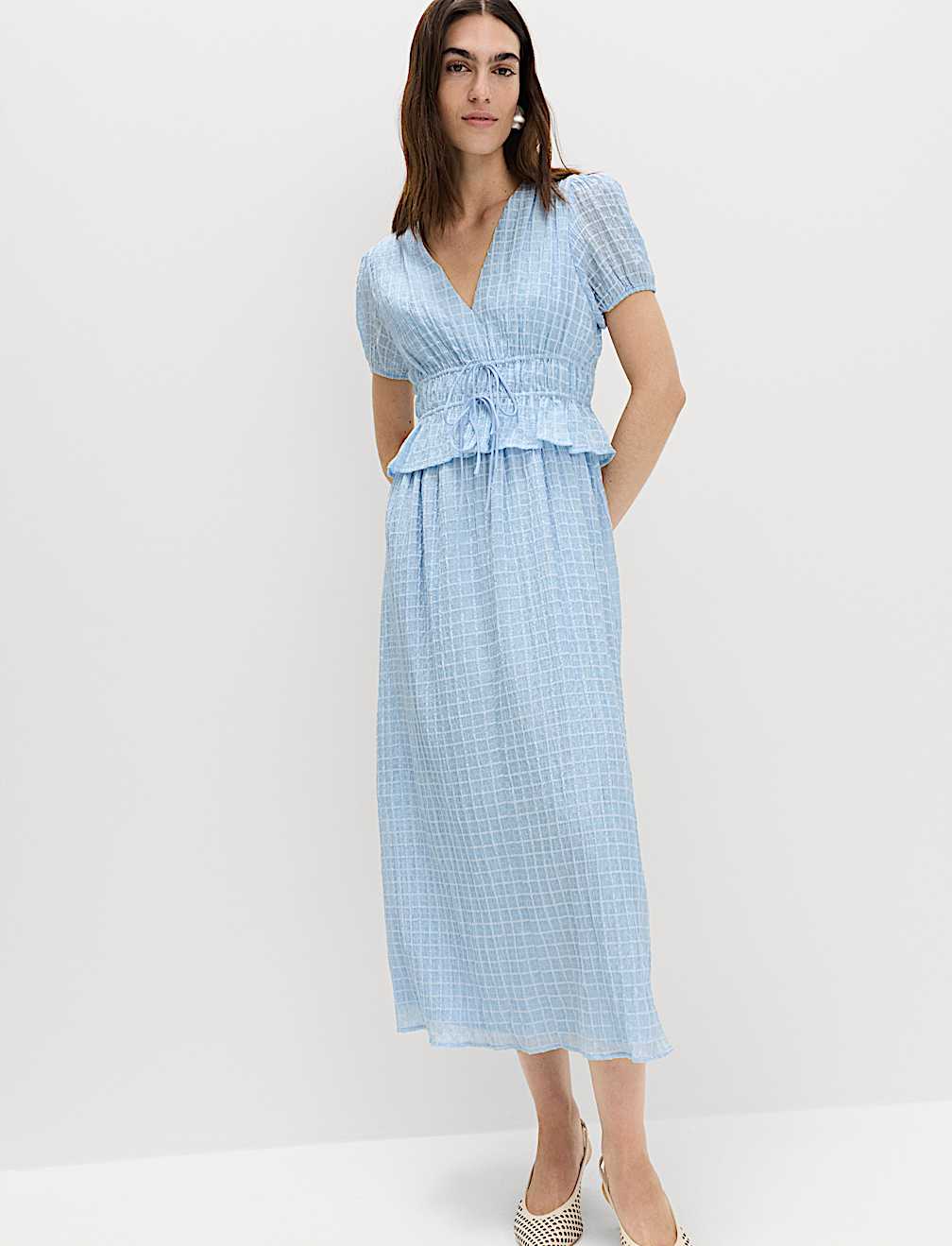 Lyocell Blend V-Neck Midi Waisted Dress