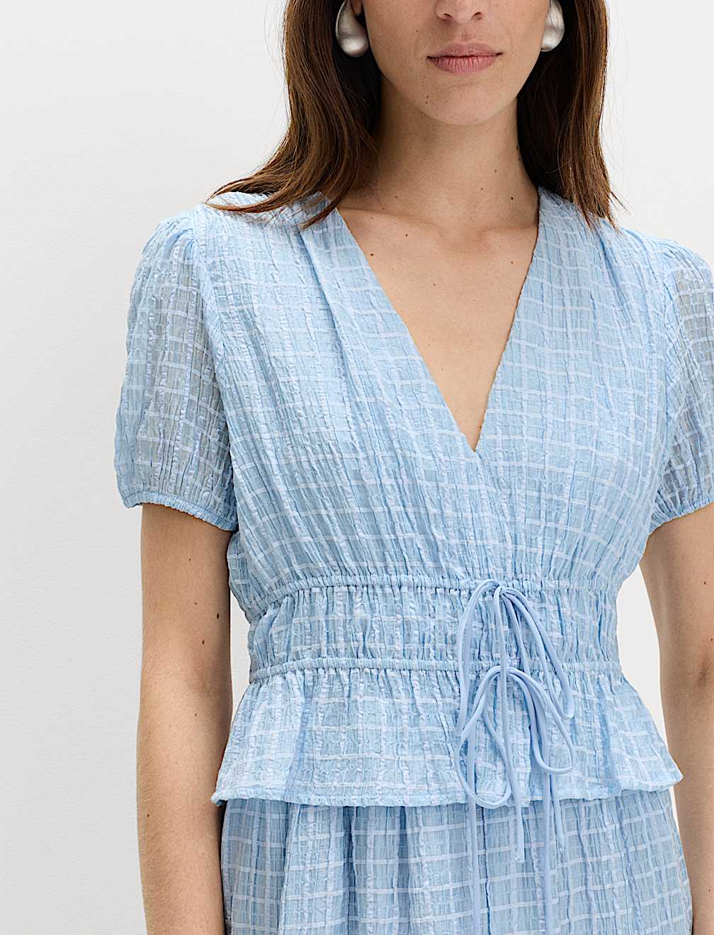 Lyocell Blend V-Neck Midi Waisted Dress