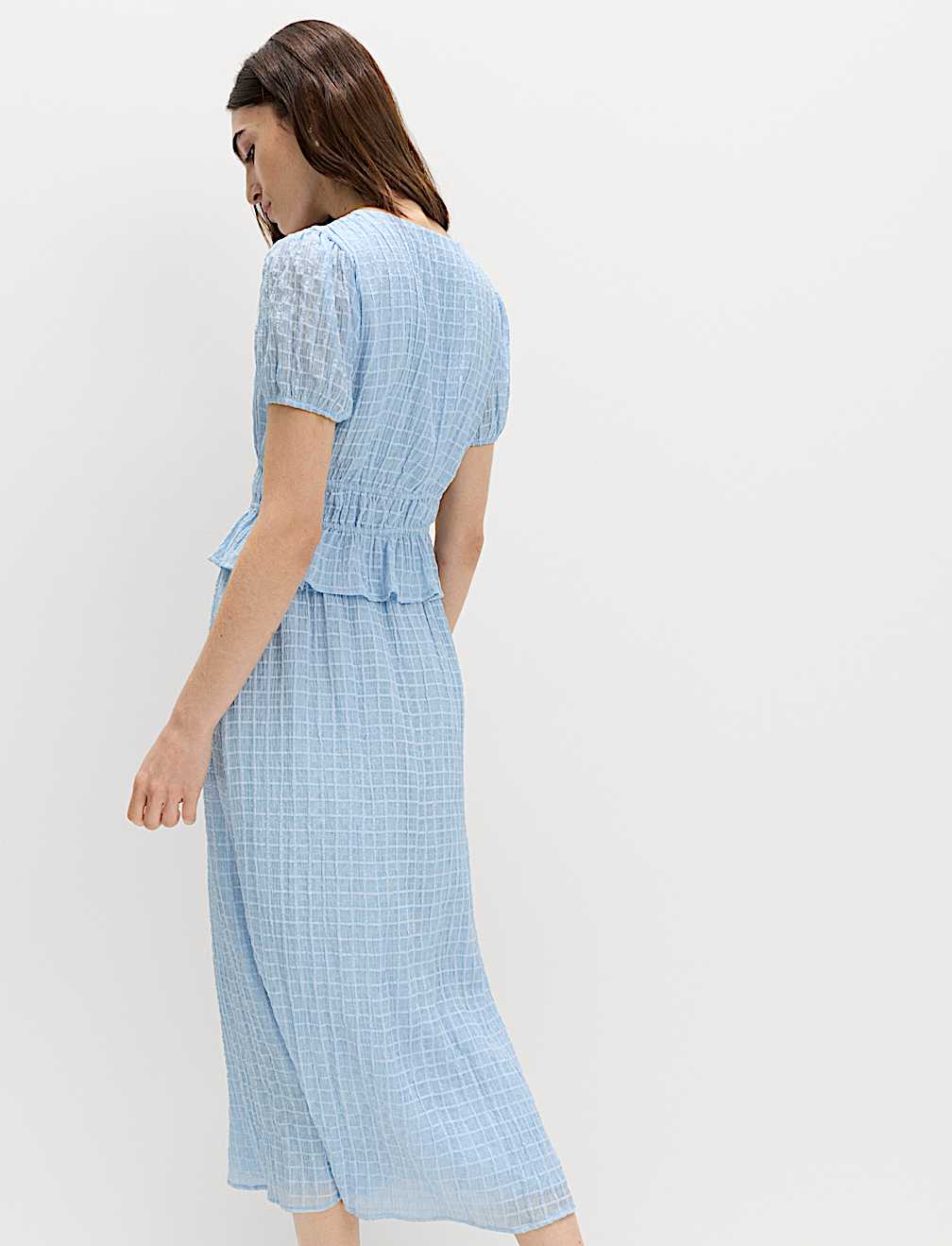 Lyocell Blend V-Neck Midi Waisted Dress