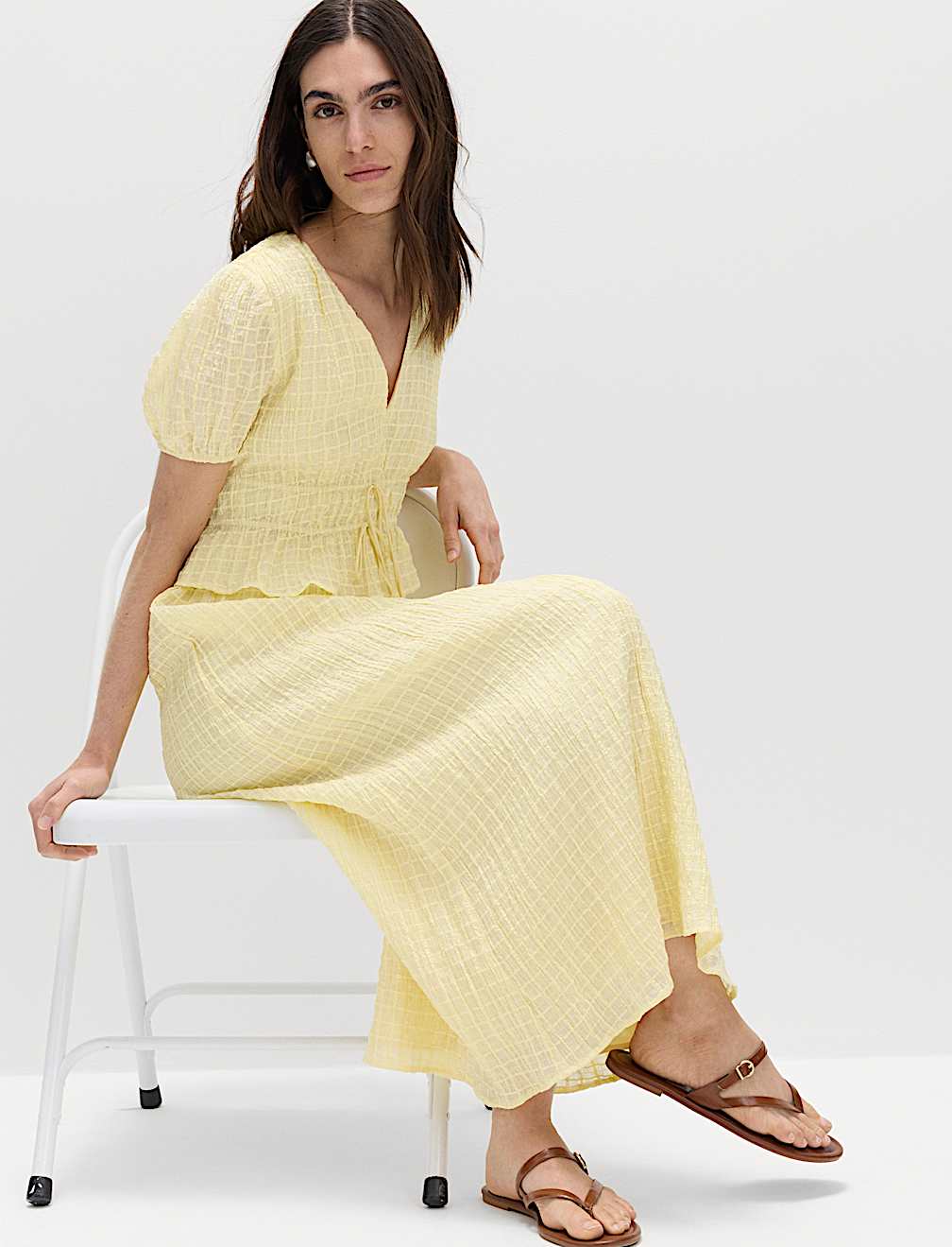 Lyocell Blend V-Neck Midi Waisted Dress