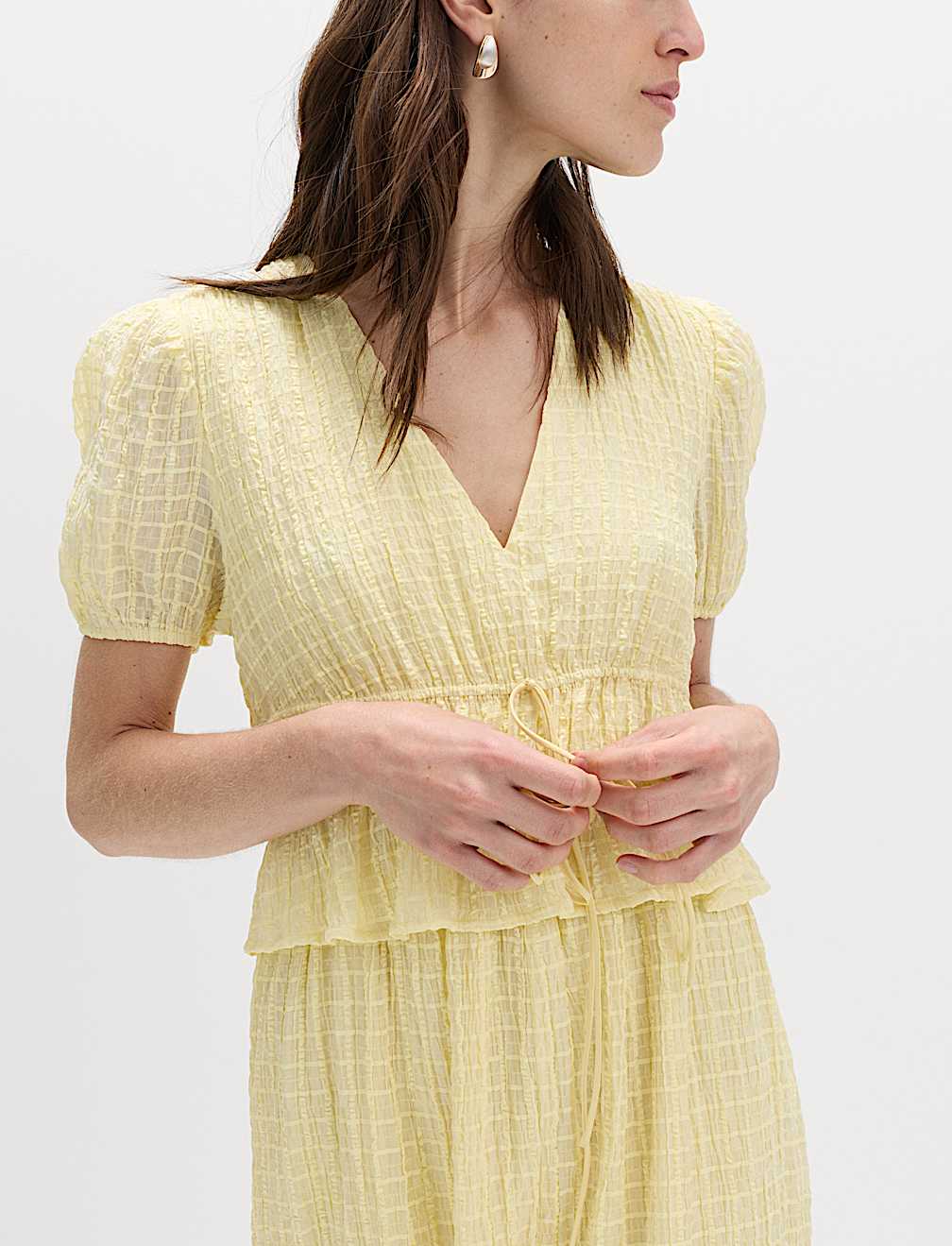 Lyocell Blend V-Neck Midi Waisted Dress