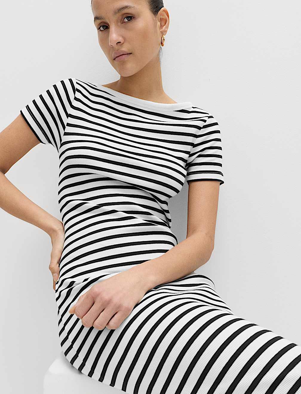 Cotton Rich Striped Midi Column Dress