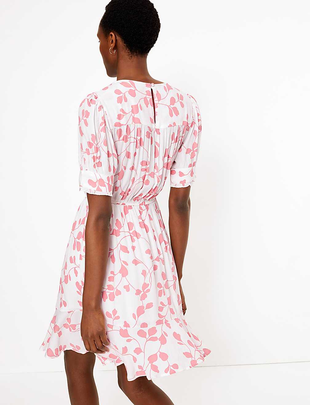 Floral Yoke Mini Waisted Dress
