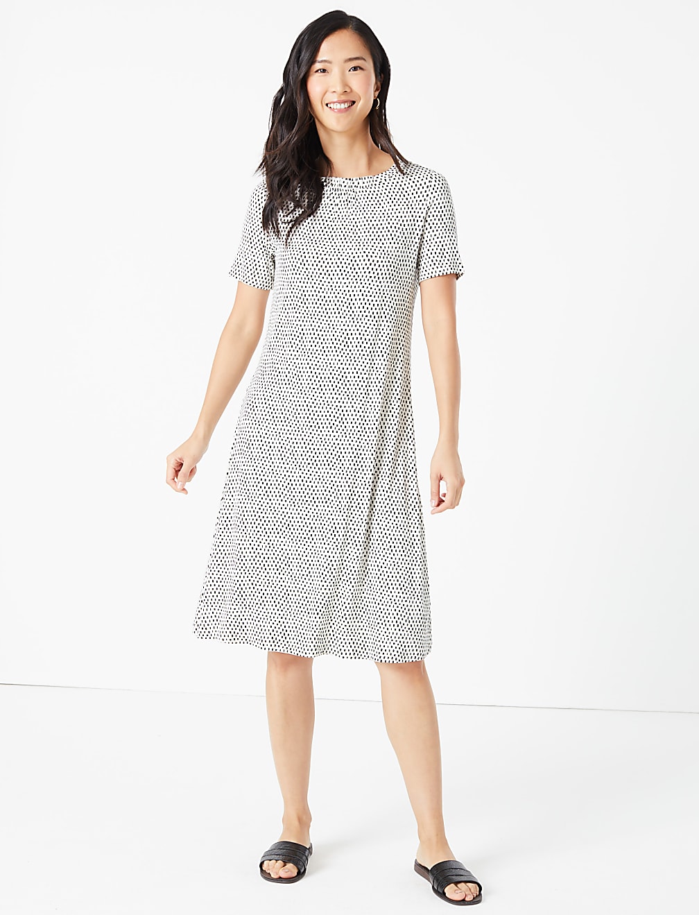 Jersey Printed Knee Length Swing Dress