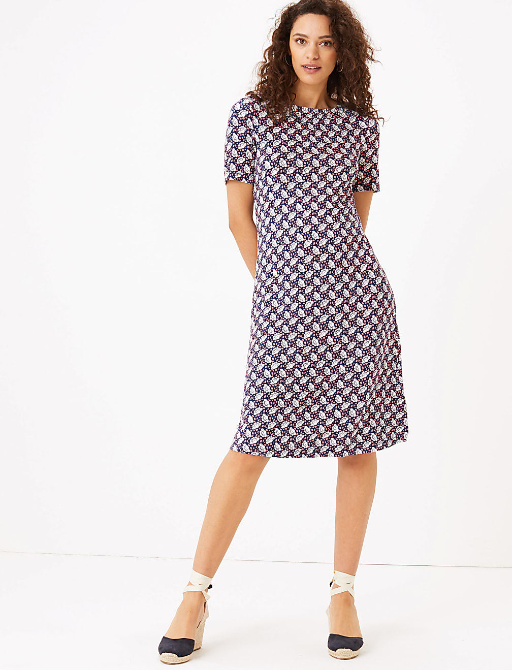Jersey Floral Knee Length Swing Dress