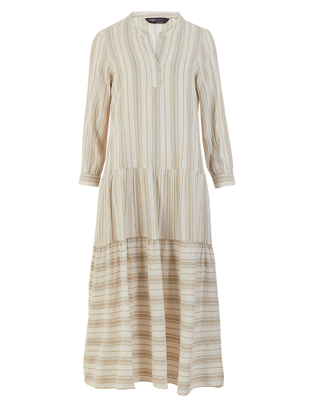 Striped V-Neck Tiered Midi Relaxed Dress