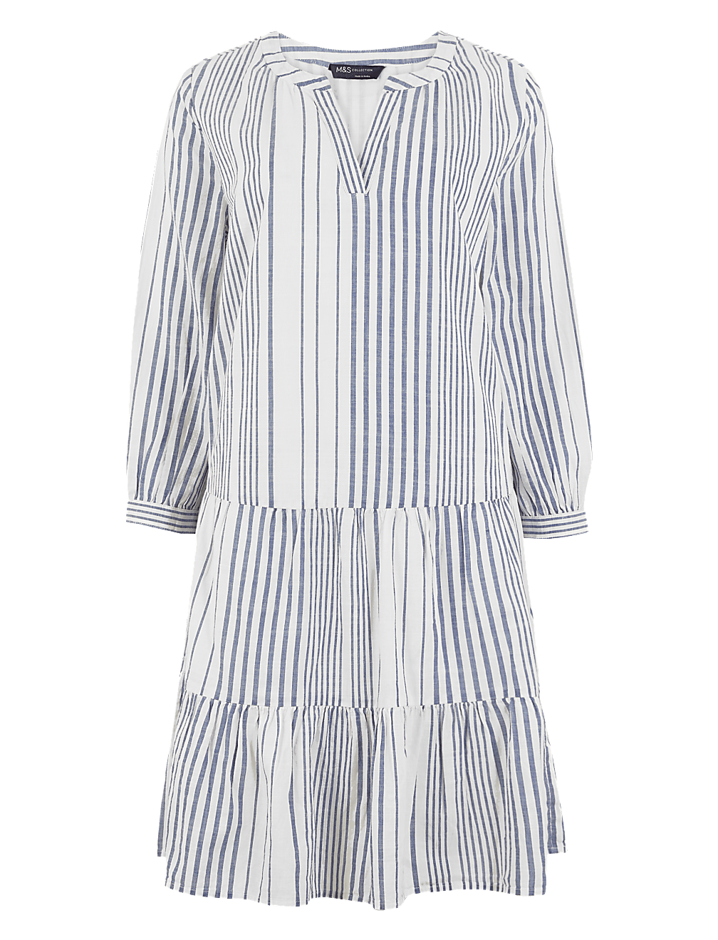 Pure Cotton Striped Tiered Mini Swing Dress