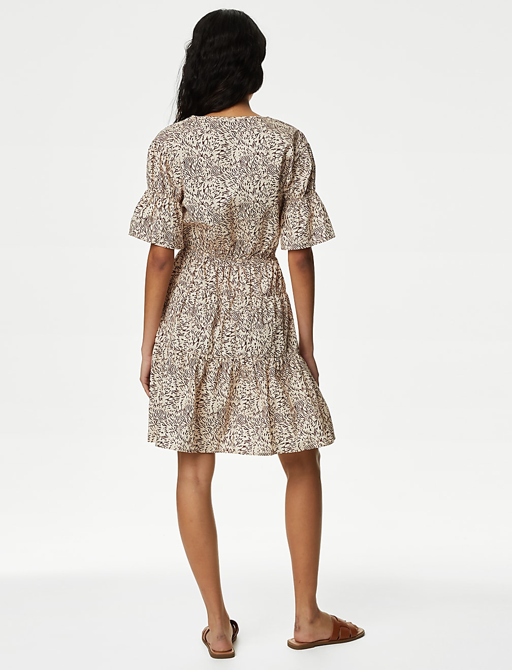 Pure Cotton Printed Mini Waisted Smock Dress