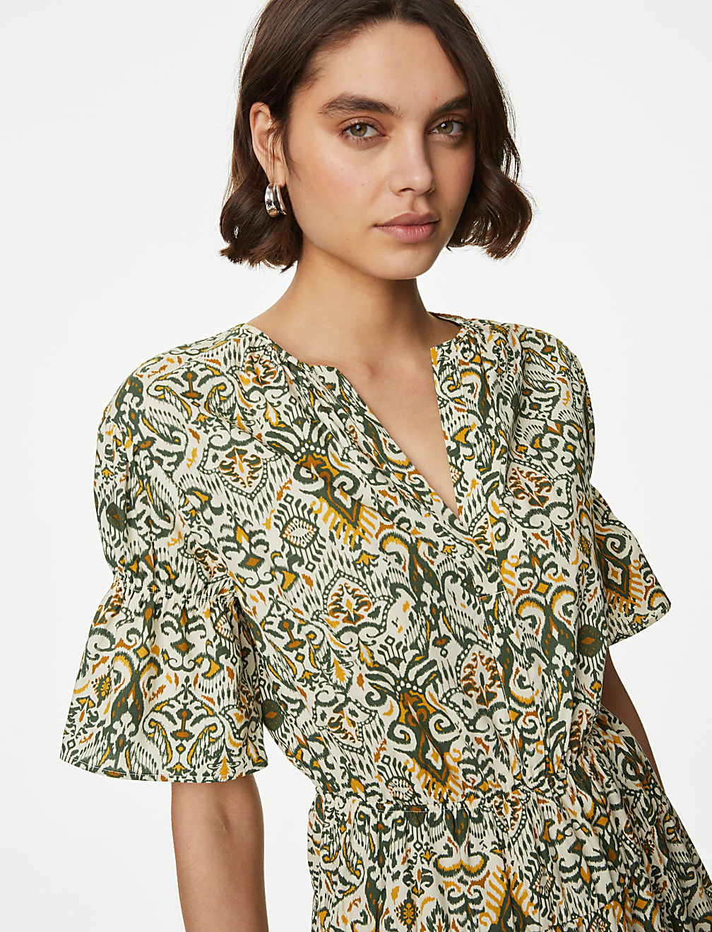 Pure Cotton Printed Mini Waisted Smock Dress
