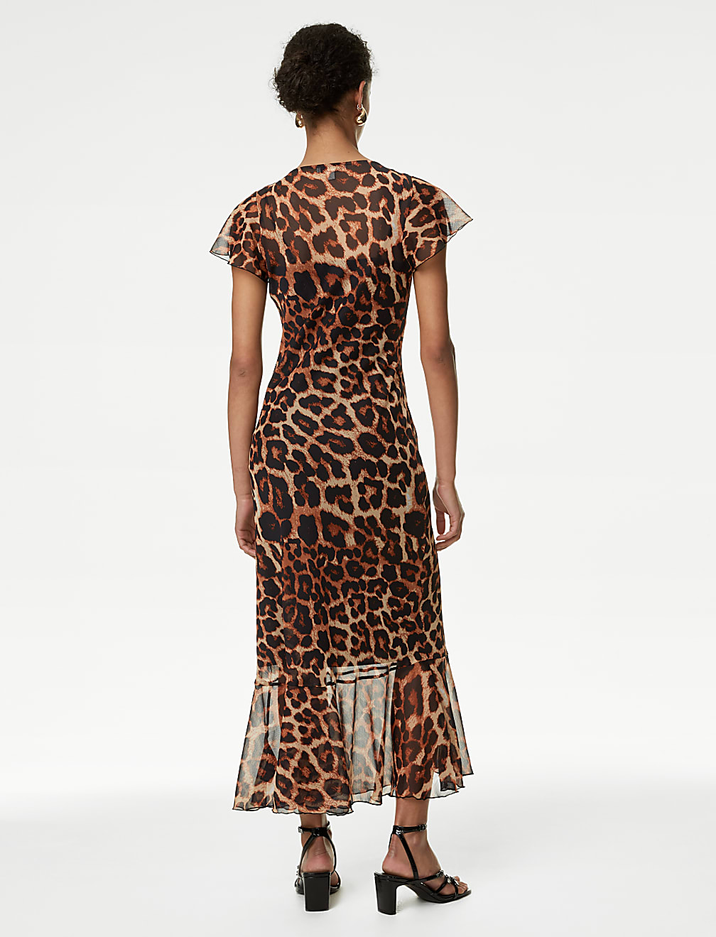 Chiffon Printed V-Neck Midi Waisted Dress