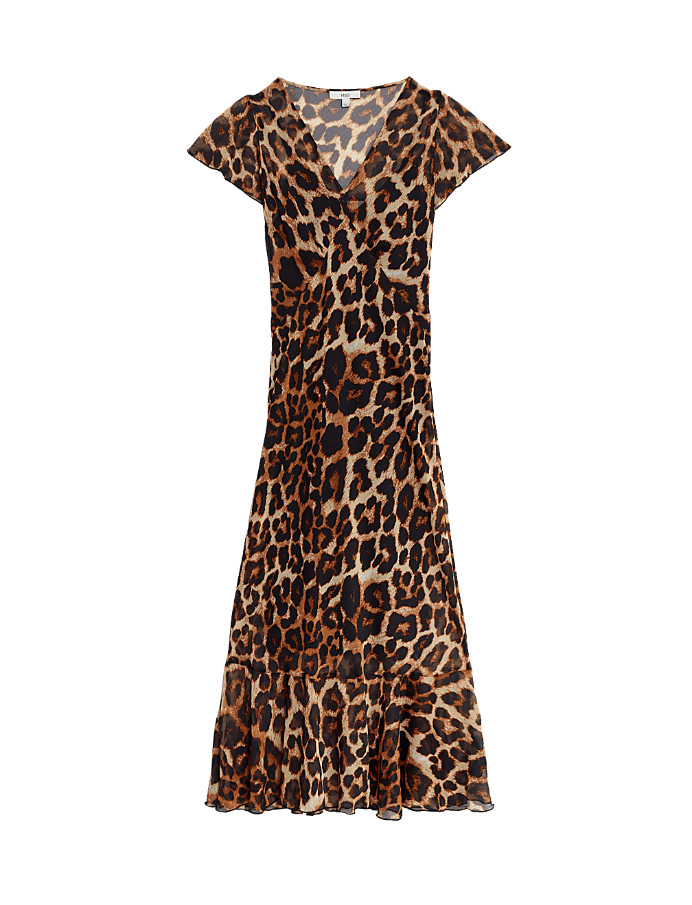 Chiffon Printed V-Neck Midi Waisted Dress