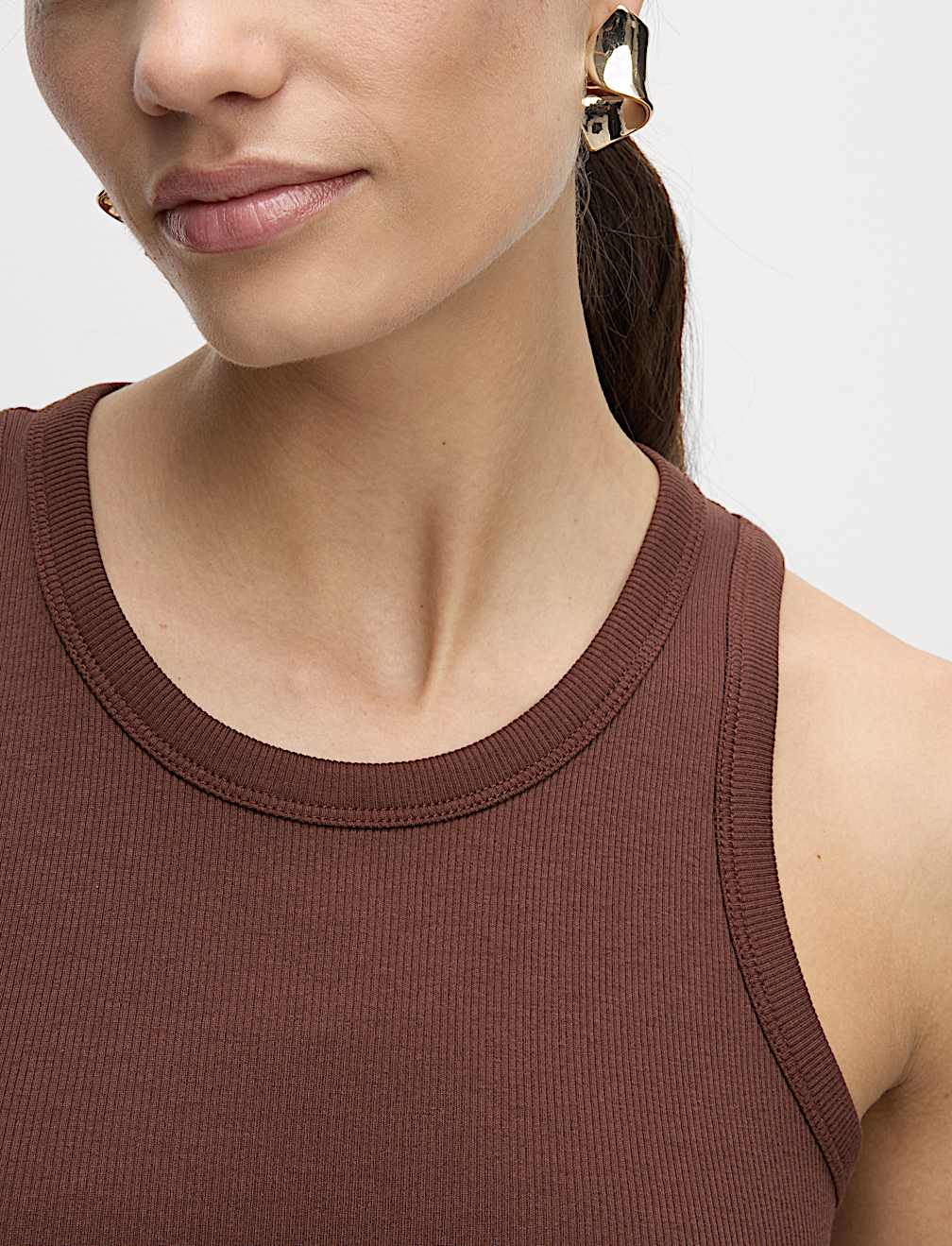 Cotton Rich Ribbed Crew Neck Midi Column Dress