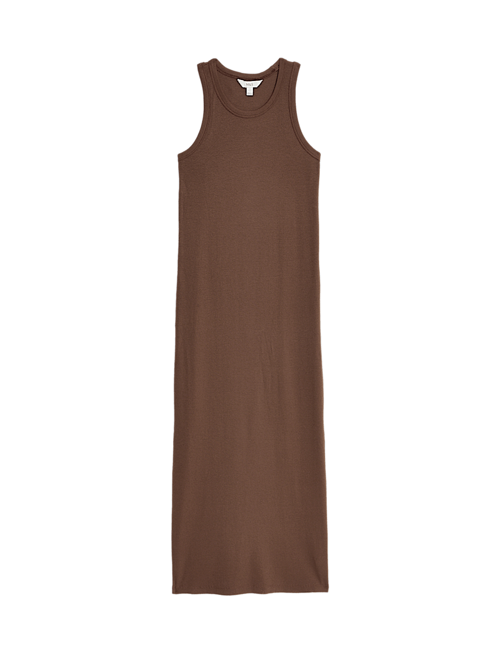 Cotton Rich Ribbed Crew Neck Midi Column Dress