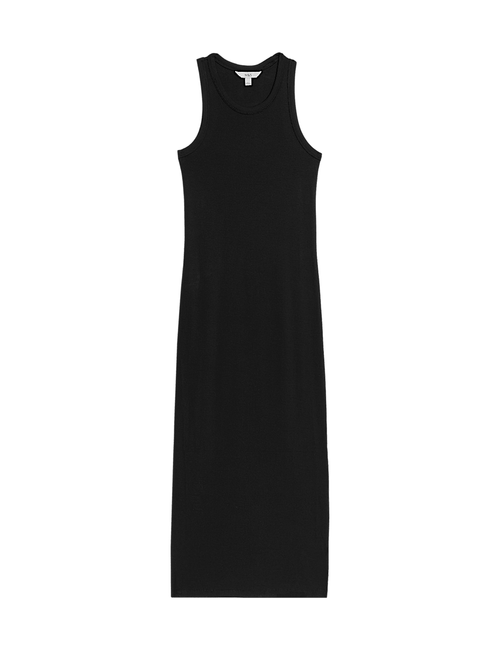 Cotton Rich Ribbed Crew Neck Midi Column Dress