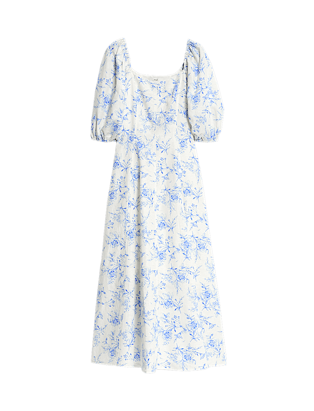Linen Rich Printed Square Neck Midaxi Dress