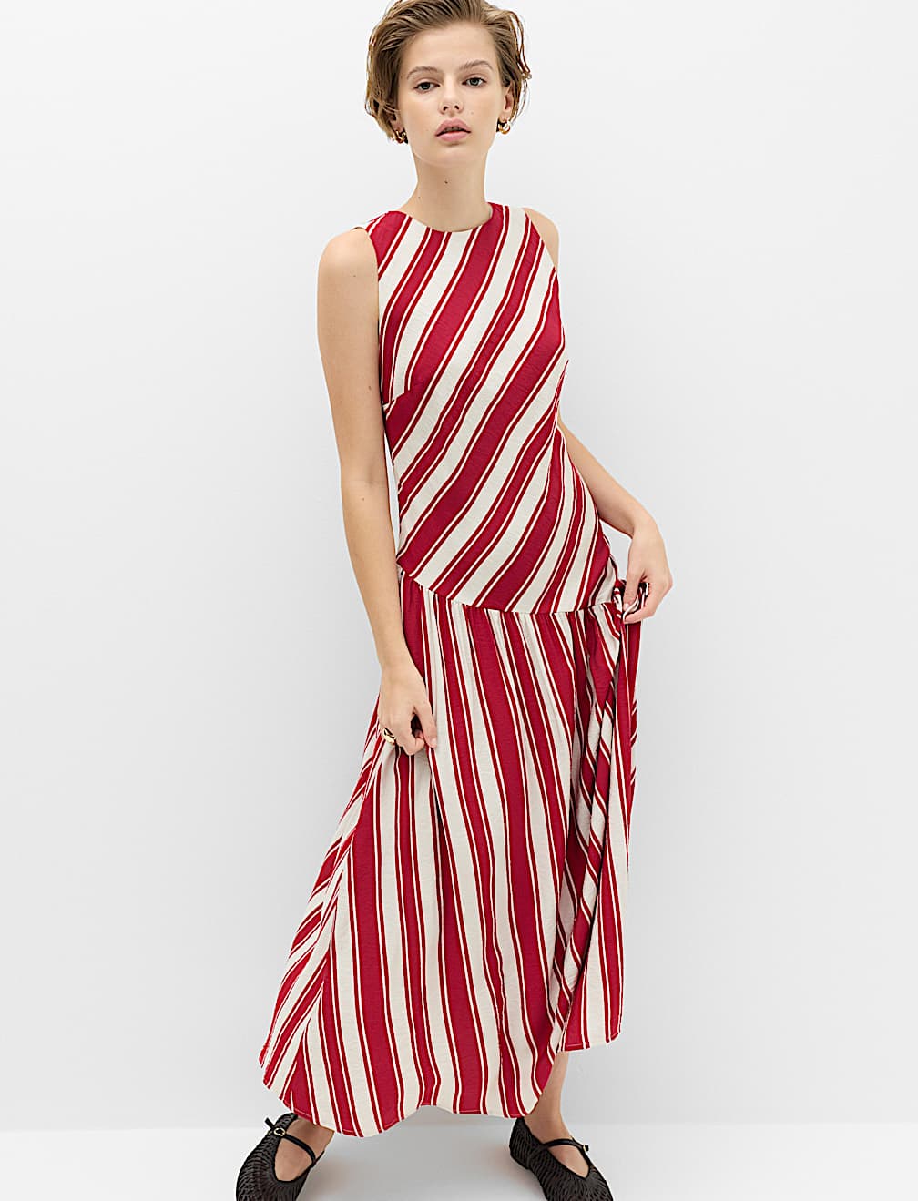 Striped Midaxi Drop Waist Dress