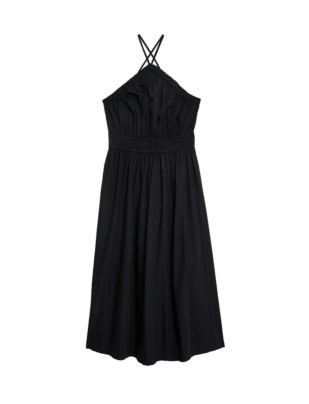 Pure Cotton Halter Neck Midi Waisted Dress