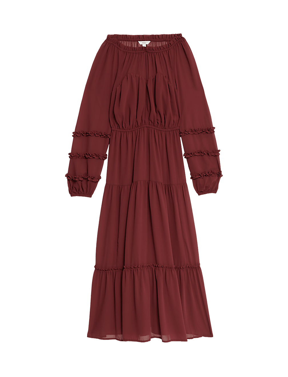 Chiffon Round Neck Midaxi Waisted Dress