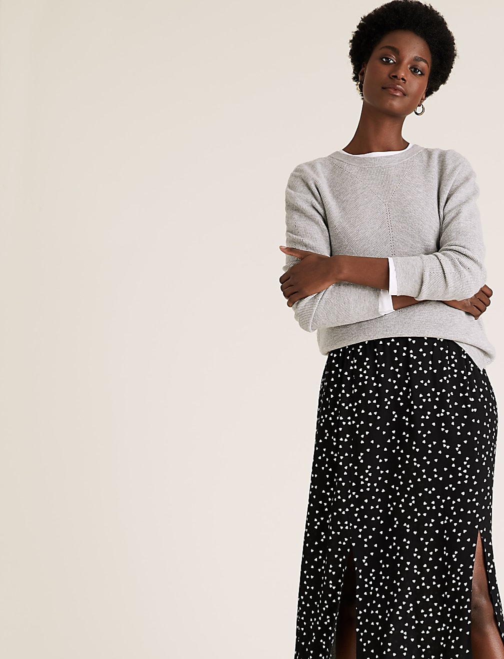 Heart Print Split Front Midi Straight Skirt