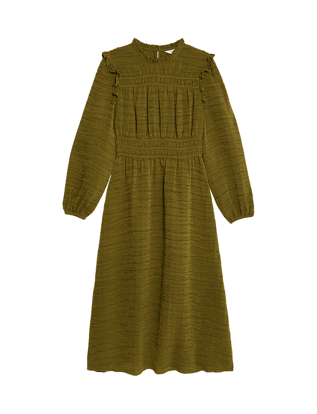 Textured Frill Detail Midi Waisted Dress