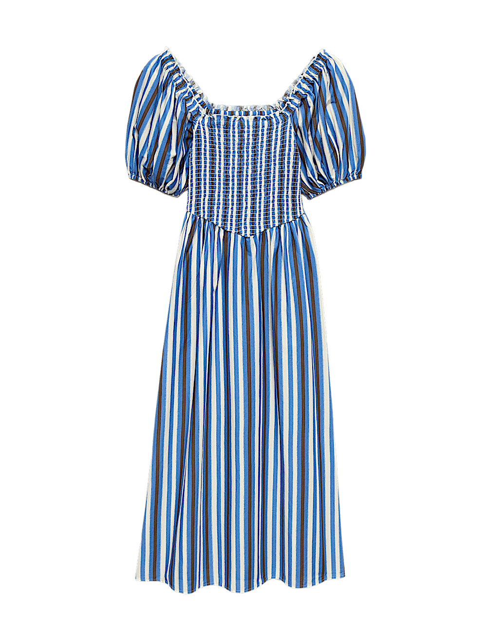 Pure Cotton Striped Shirred Midi Dress