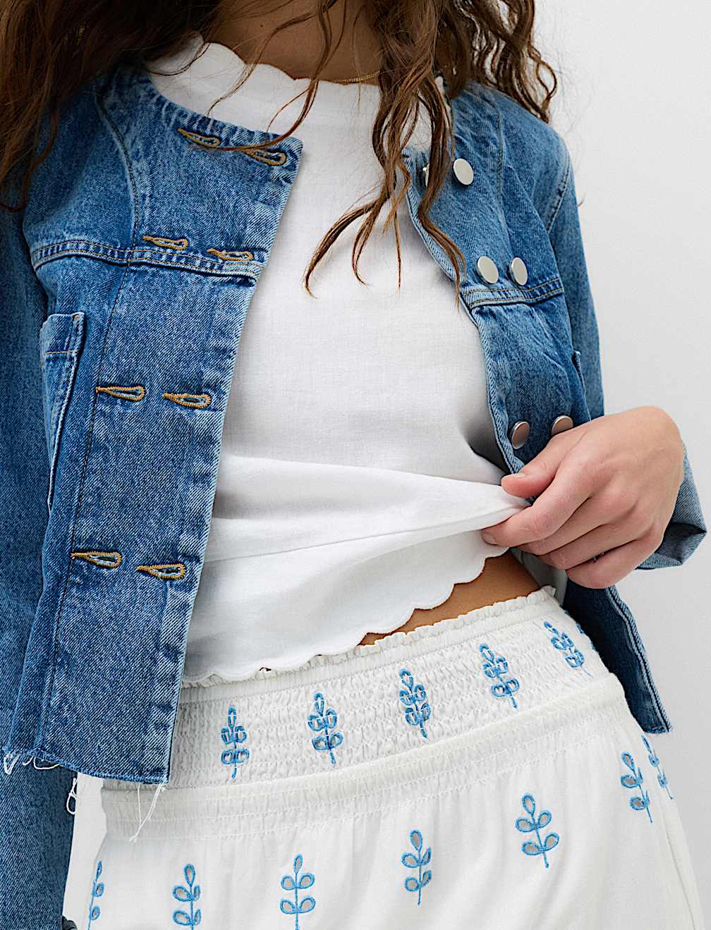 Pure Cotton Embroidered Midaxi Tiered Skirt