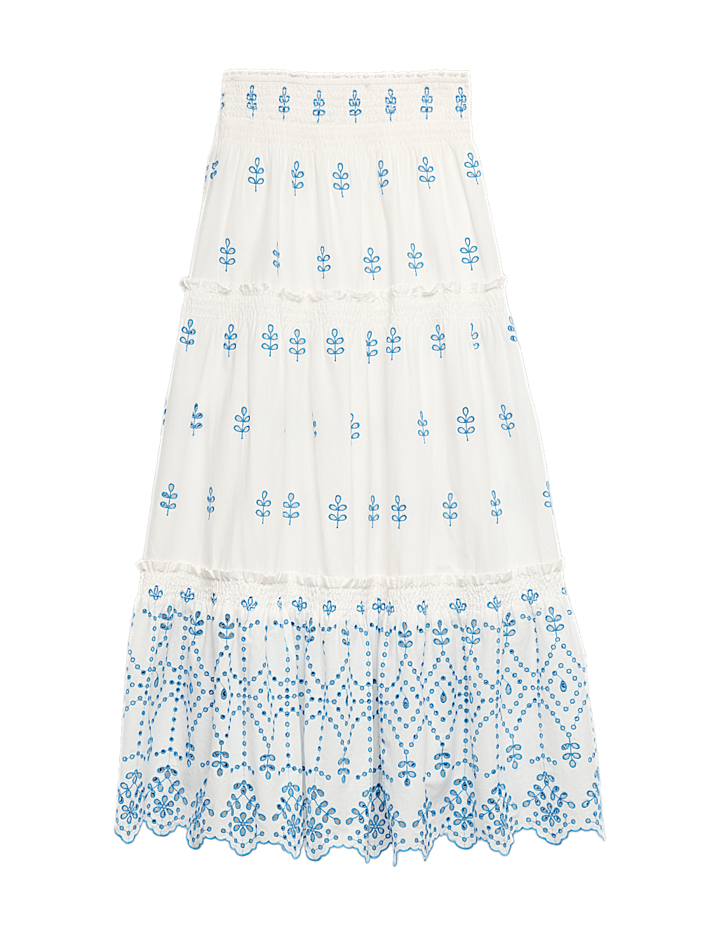 Pure Cotton Embroidered Midaxi Tiered Skirt