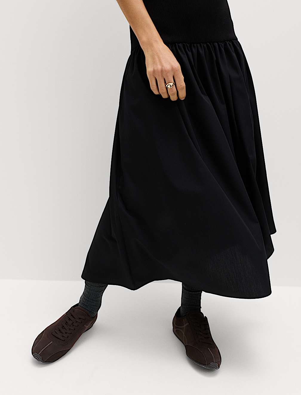Jersey Ribbed Midi Drop Waist Dress