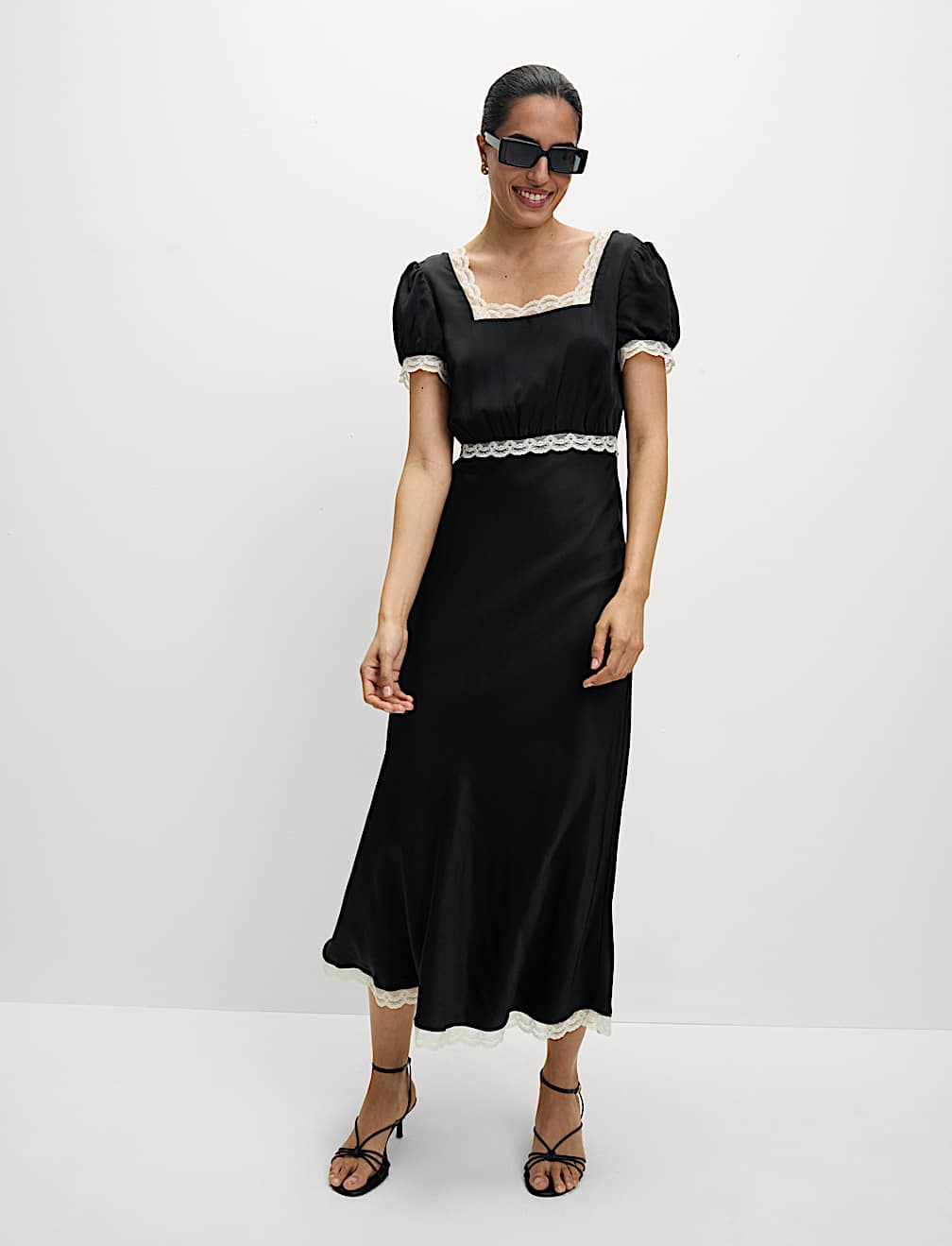 Lyocell Blend Leopard Print Square Neck Midaxi Tea Dress