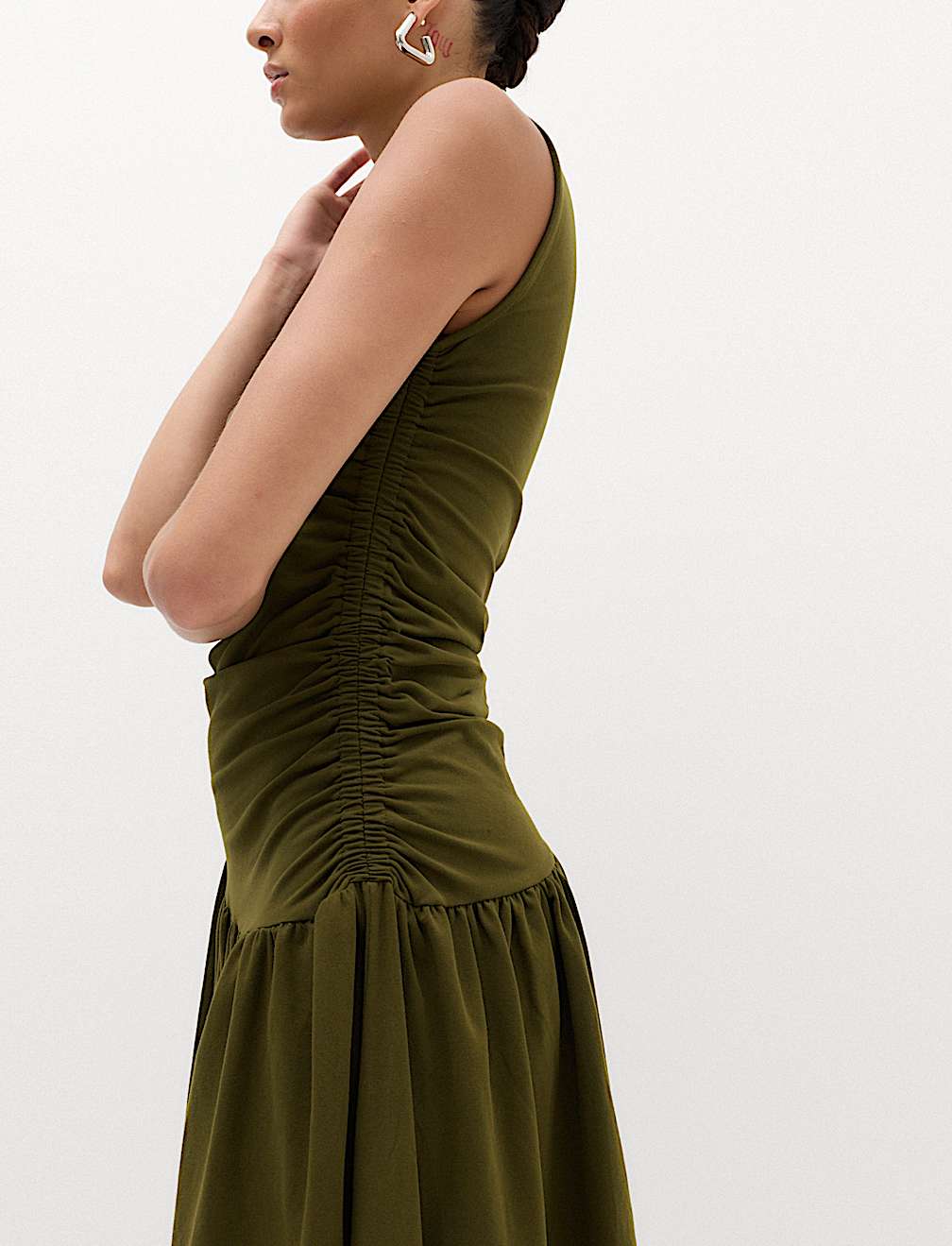 Jersey Ruched Midaxi Drop Waist Dress