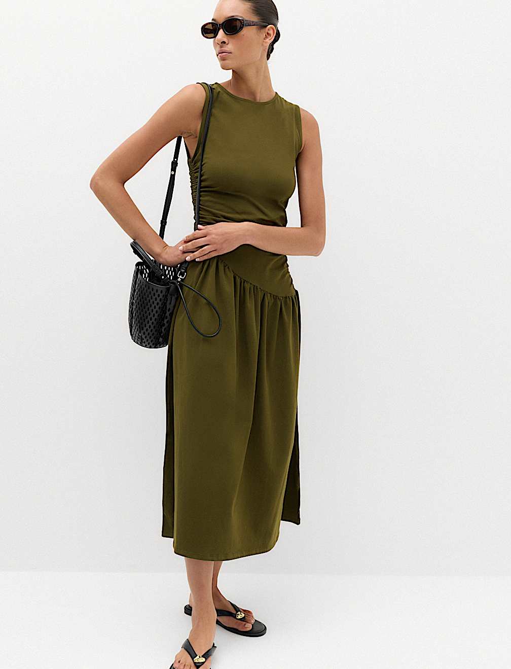 Jersey Ruched Midaxi Drop Waist Dress