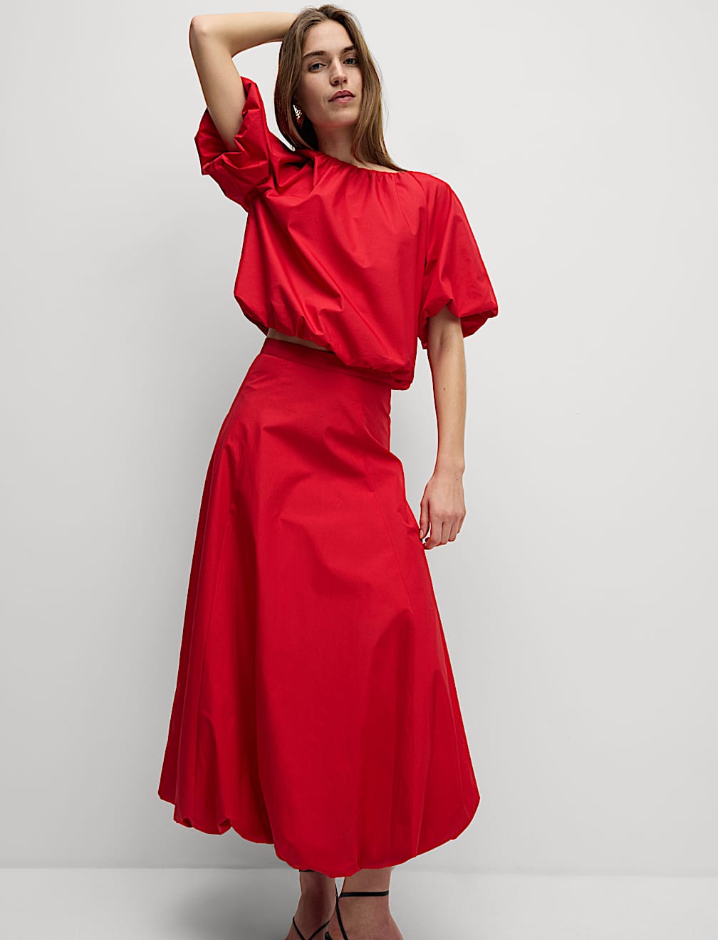 Pure Cotton Bubble Hem Midi Skirt