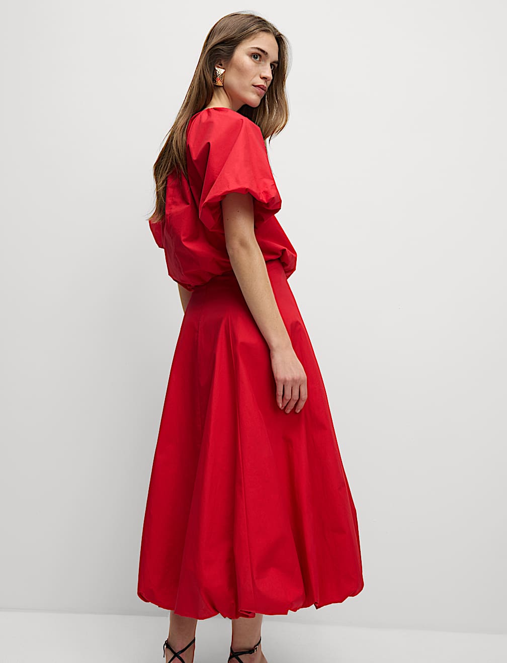 Pure Cotton Bubble Hem Midi Skirt