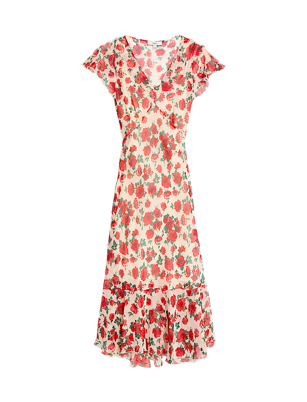 Chiffon Floral V-Neck Angel Sleeve Midaxi Tea Dress