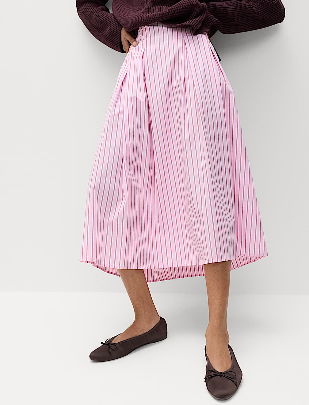 Pure Cotton Striped Midi Circle Skirt