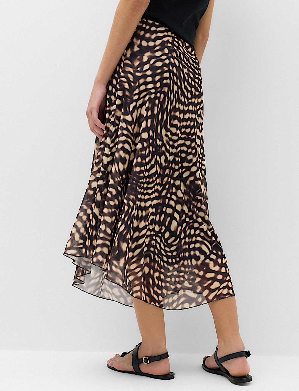 Mesh Animal Print Midi Asymmetric Skirt