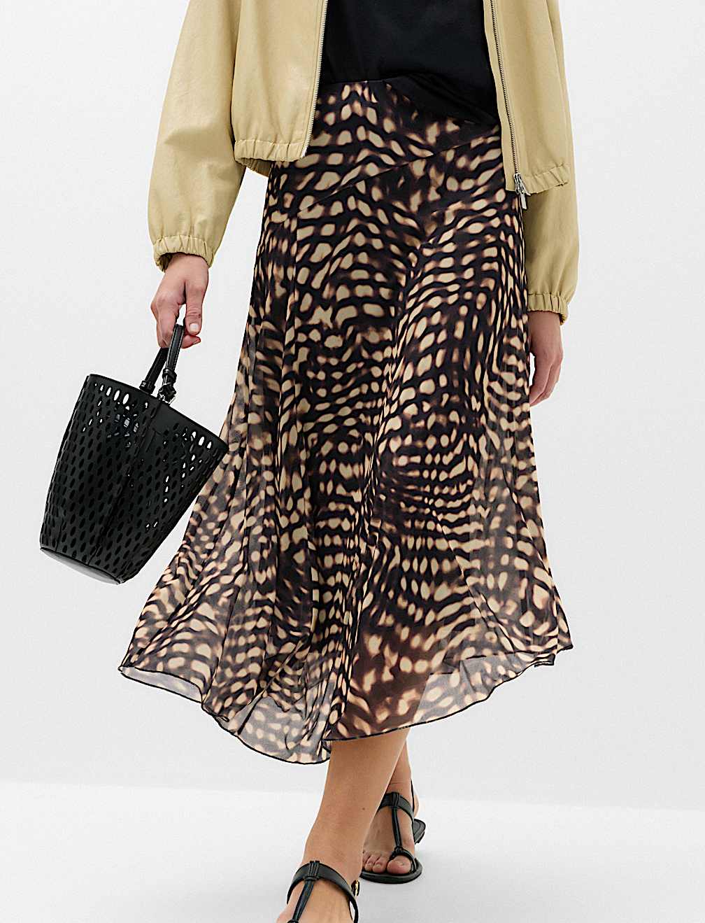 Mesh Animal Print Midi Asymmetric Skirt