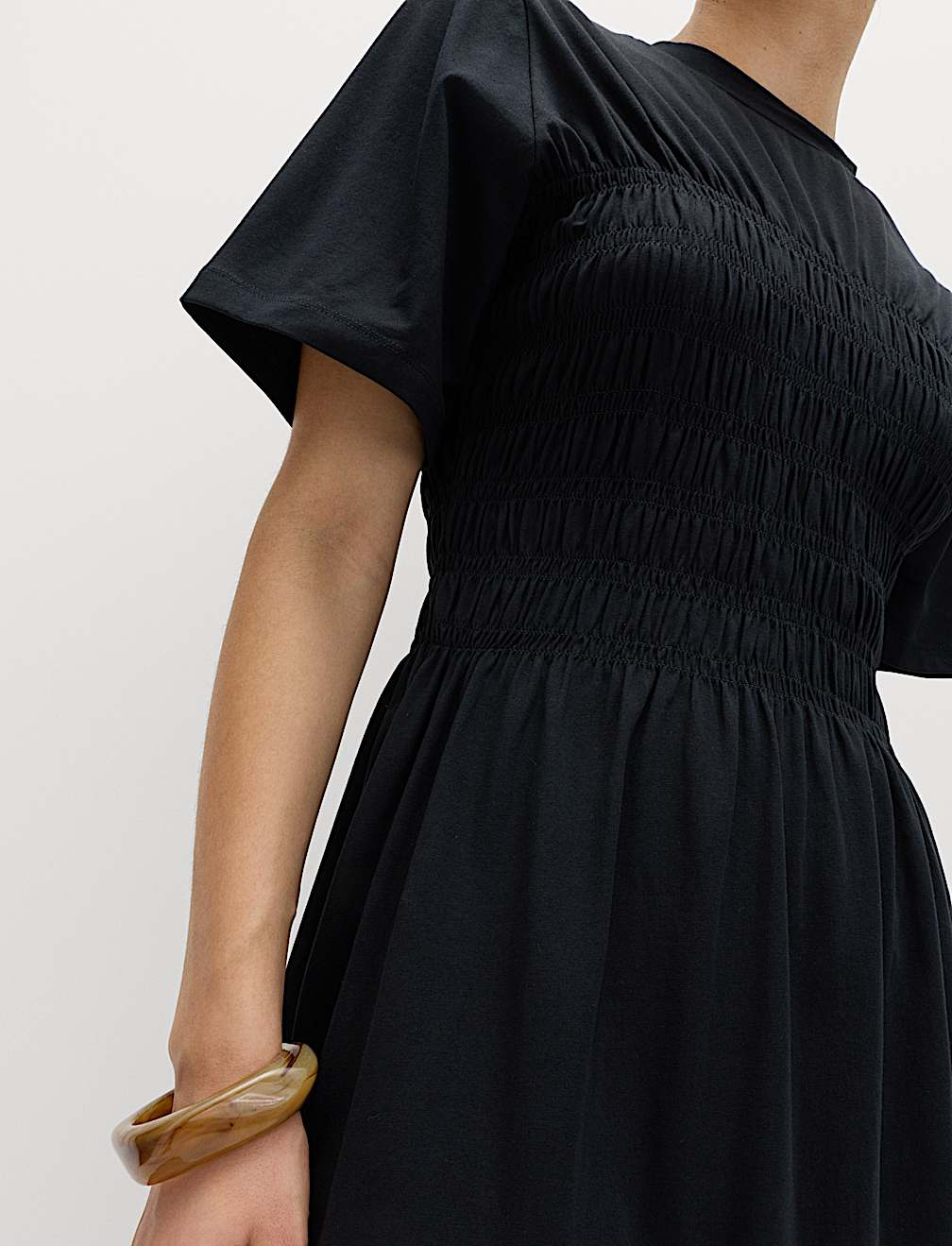 Cotton Rich Shirred Midi T-Shirt Dress