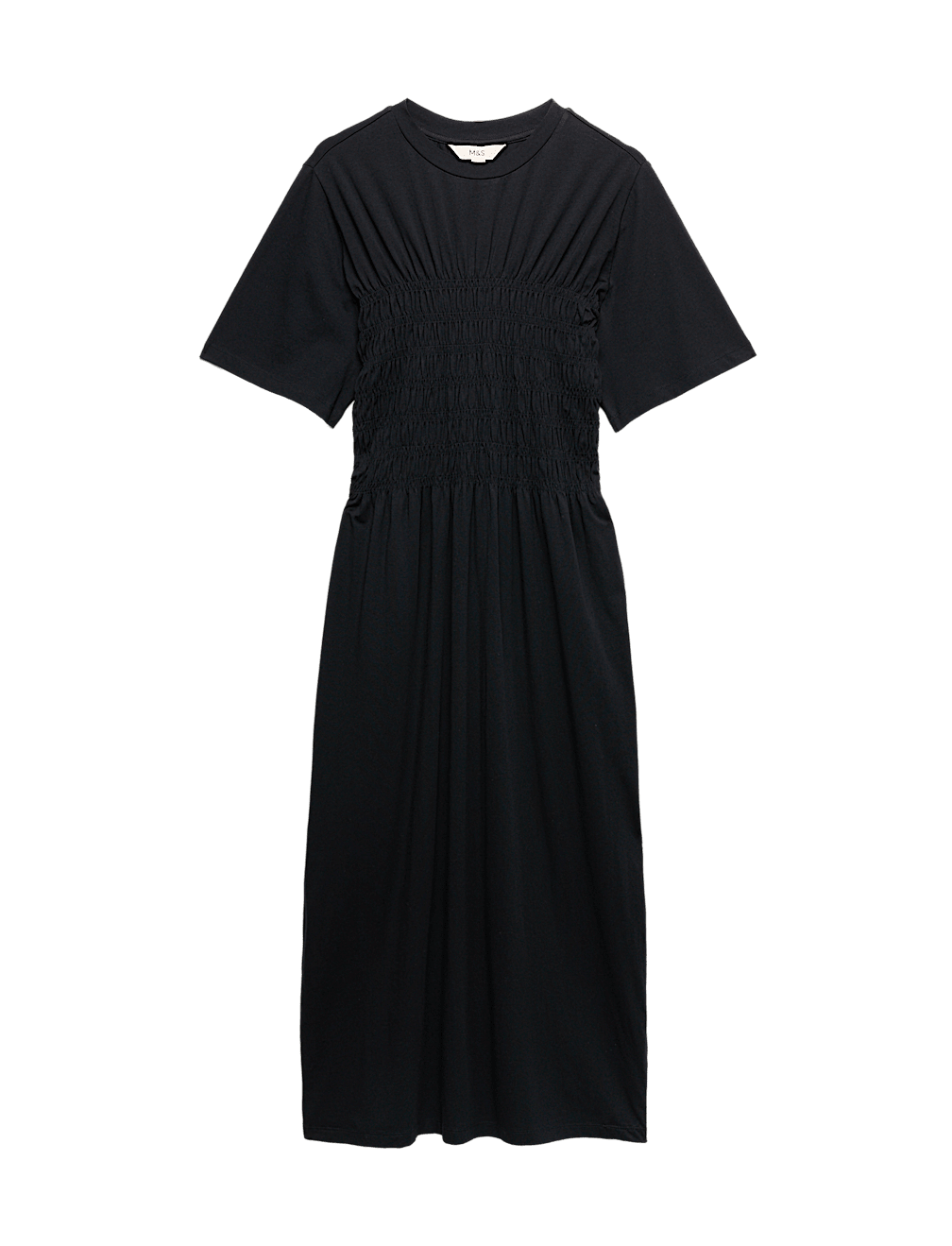 Cotton Rich Shirred Midi T-Shirt Dress