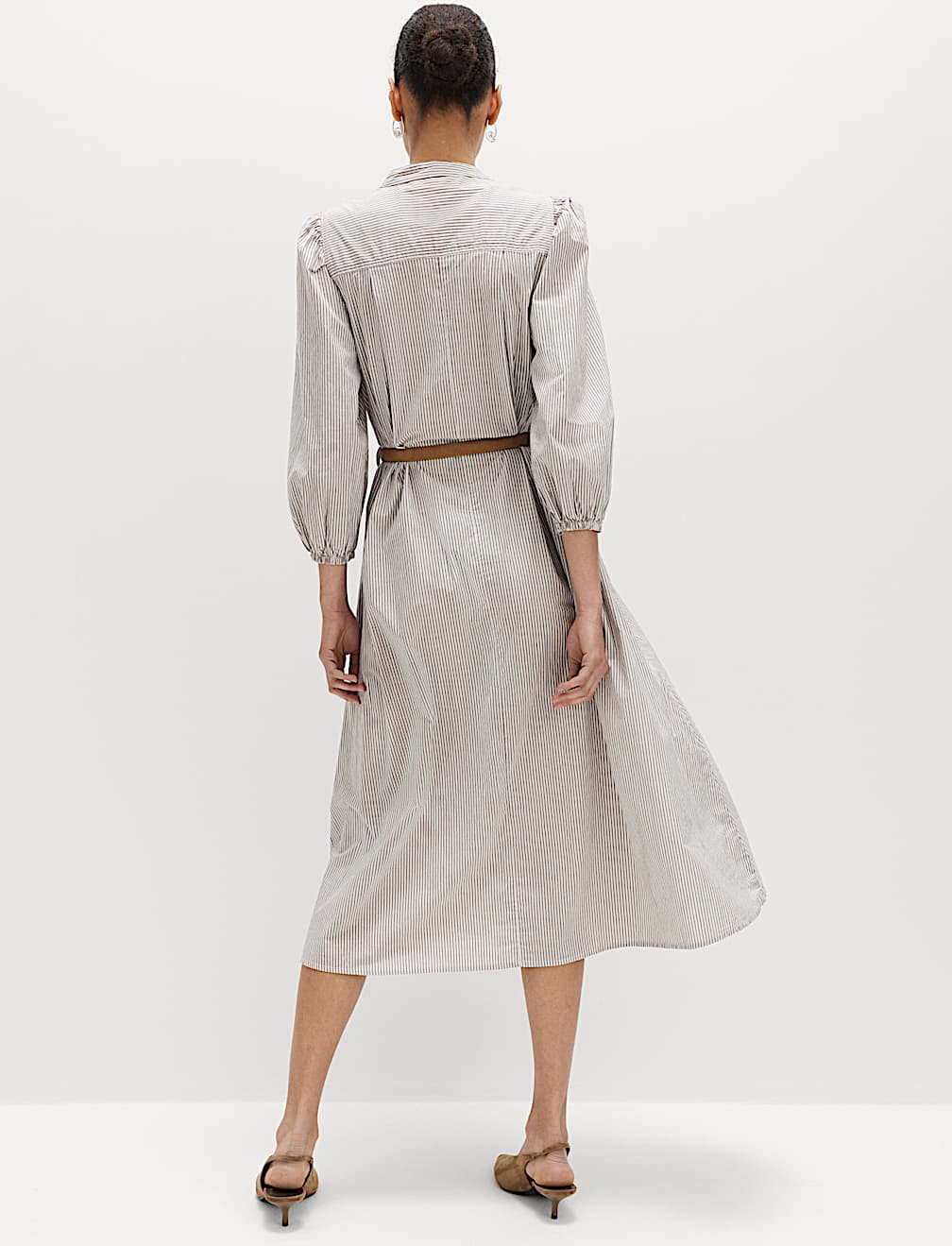 Pure Cotton Striped V-Neck Midi Shirt Dress