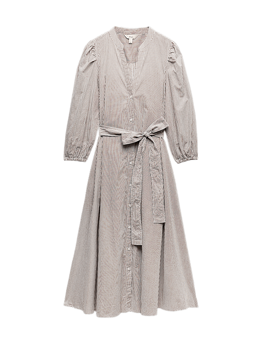 Pure Cotton Striped V-Neck Midi Shirt Dress