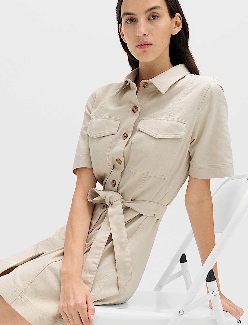 Denim Button Through Mini Utility Dress