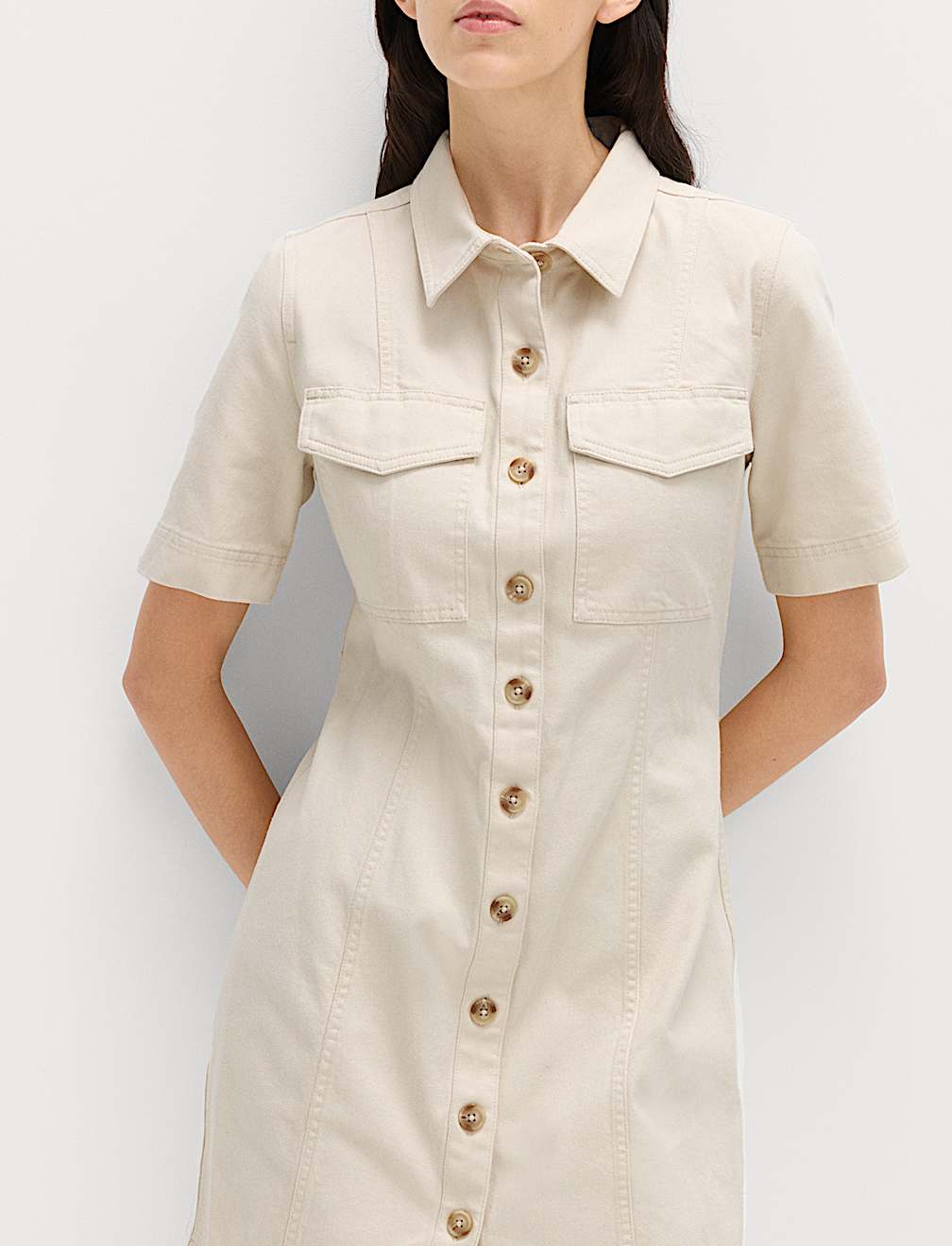 Denim Button Through Mini Utility Dress