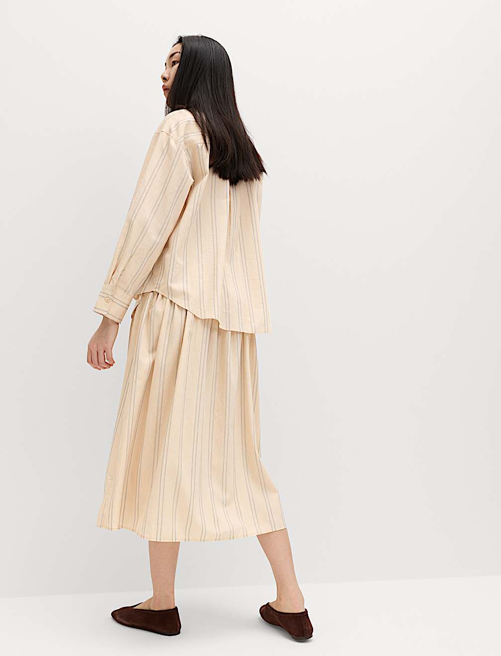 Striped Midaxi Circle Skirt With Cotton