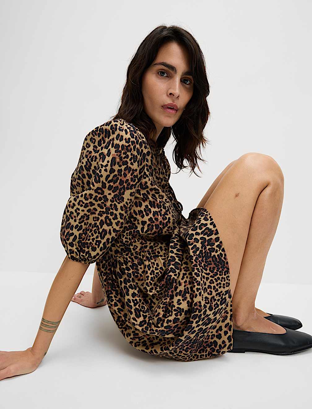 Lyocell Rich Leopard Print Mini Waisted Dress