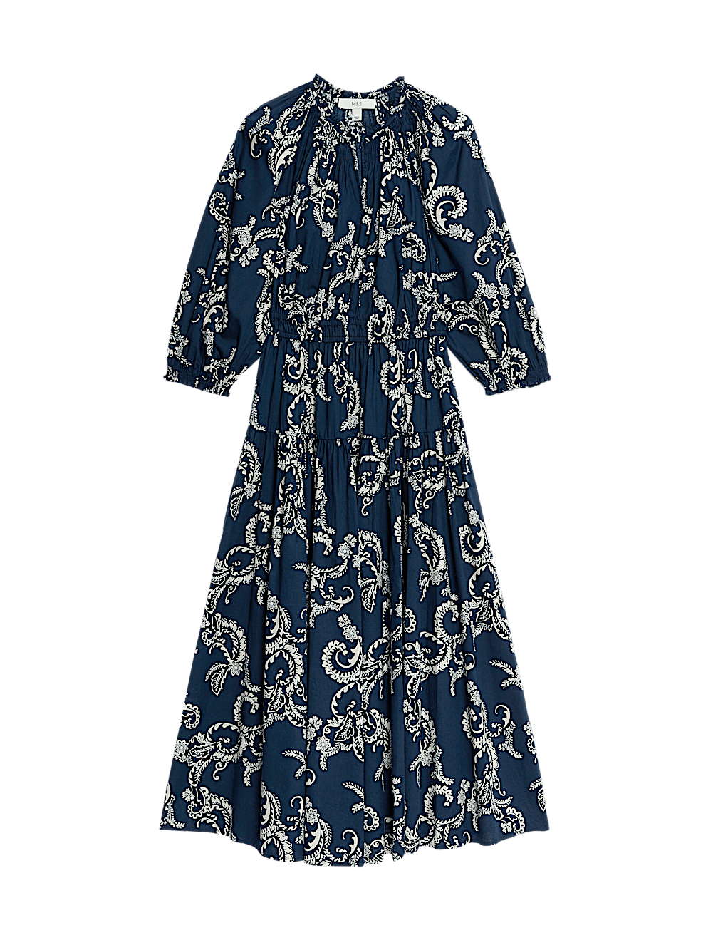 Pure Cotton Printed V-Neck Midi Waisted Dress