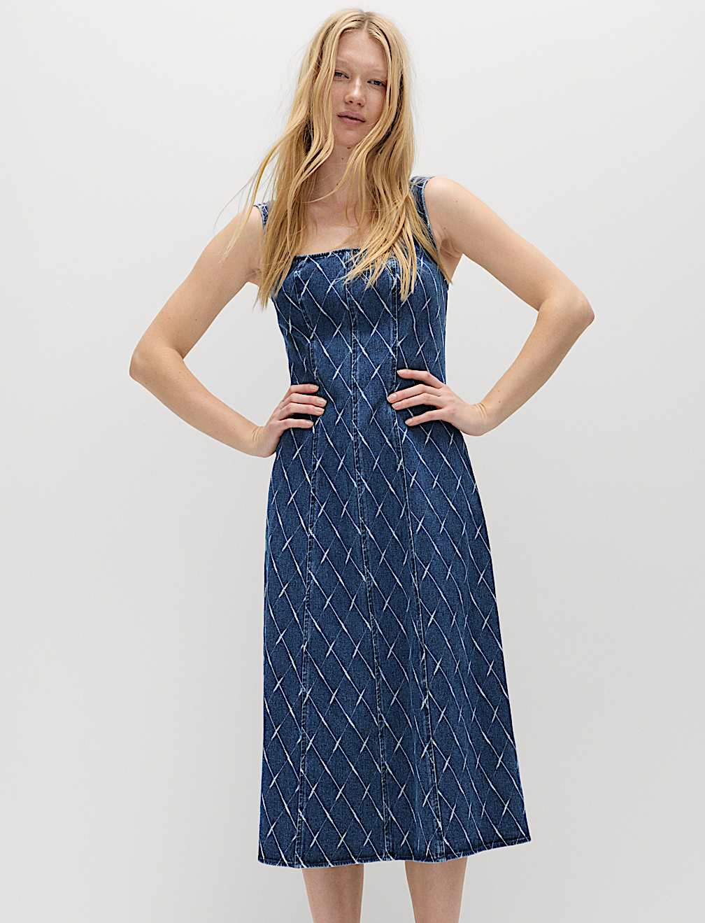 Denim Jacquard Midi Column Dress
